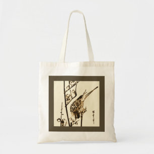 Japanse vogel op een bijkantoor - bruin en beige tote bag
