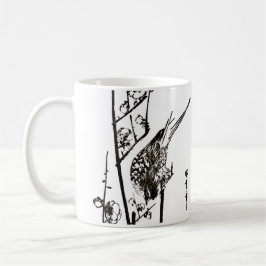 Japanse vogel op een filiaal - zwart en wit mok