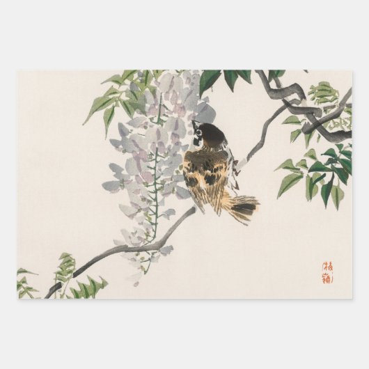 JAPANSE VOGEL OP TAK CADEAU WRAP BLAD INPAKPAPIER VEL (Voorkant)