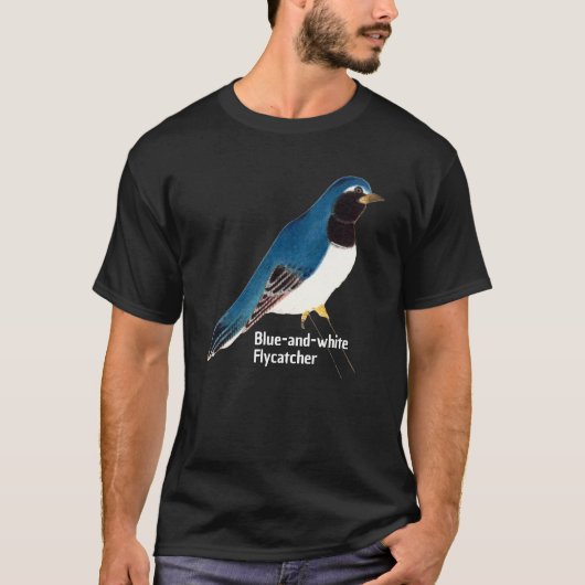 Japanse Vogelkunst Blauw & wit Flycatcher T-shirt (Voorkant)