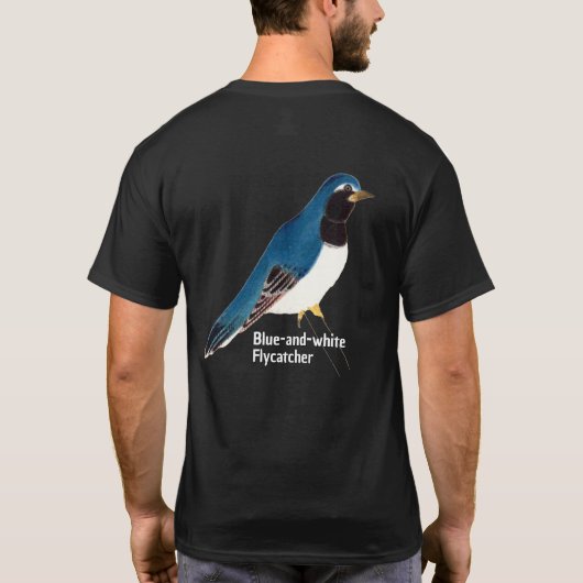 Japanse Vogelkunst Blauw & wit Flycatcher T-shirt (Achterkant)
