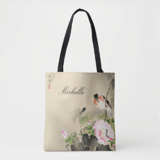 Japanse vogelroze bloesem afdrukken tote bag