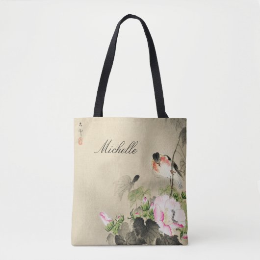 Japanse  vogelroze bloesem afdrukken tote bag (Voorkant)