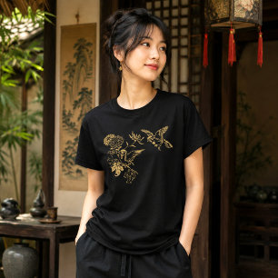 Japanse Vogels & Bloemen Aanpasbare Kleur T-shirt