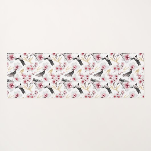 Japanse Vogels en Bloemen Rood en Grijs Yogamat (Achterkant (horizontaal))
