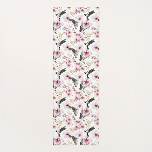 Japanse Vogels en Bloemen Rood en Grijs Yogamat (Achterkant)