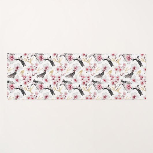 Japanse Vogels en Bloemen Rood en Grijs Yogamat (Voorkant (horizontaal))