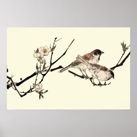 Japanse vogels en Cherry Blossom Poster (Voorkant)