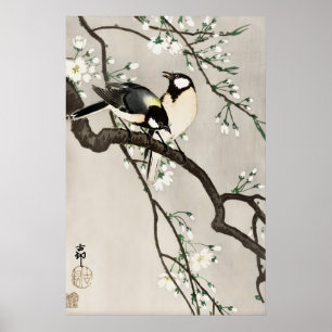 Japanse Vogels Kersenbloesem Kunstprint  Vintage Poster