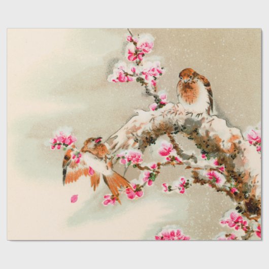  japanse vogels op een tak cadeaupapier (Vlak)