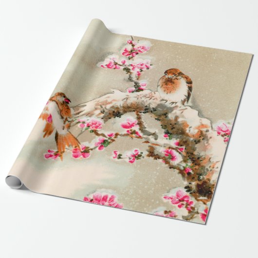  japanse vogels op een tak cadeaupapier (Uitgerold)