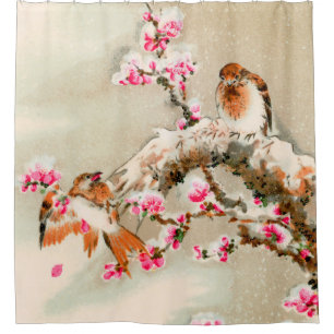 japanse vogels op een tak douchegordijn