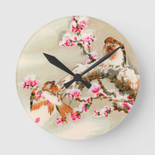 japanse vogels op een tak ronde klok
