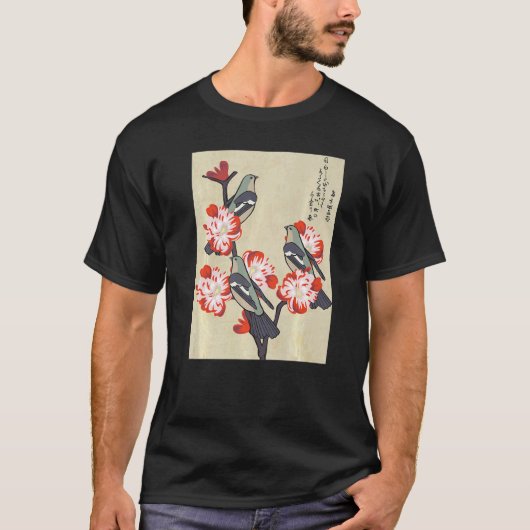 Japanse vogels op perzik boom bloeiende esthetiek t-shirt (Voorkant)