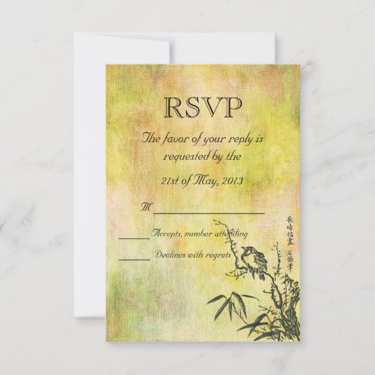 Japanse vogelweddenschap RSVP Kaartje (Voorkant)