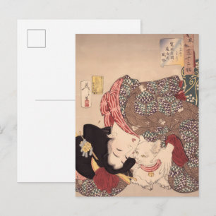 Japanse vrouw en kat kunst   openbaar 1839-1892) briefkaart