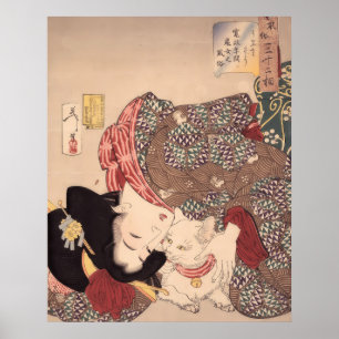 Japanse vrouw en kat kunst openbaar 1839-1892) poster