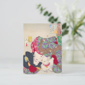 Japanse vrouw en kattenkunst - Taiso Yoshitoshi - Briefkaart (Staand voorkant)
