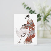 Japanse vrouw en kraan (18e eeuw) briefkaart (Staand voorkant)