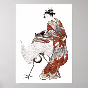 Japanse vrouw en kraan (18e eeuw) poster