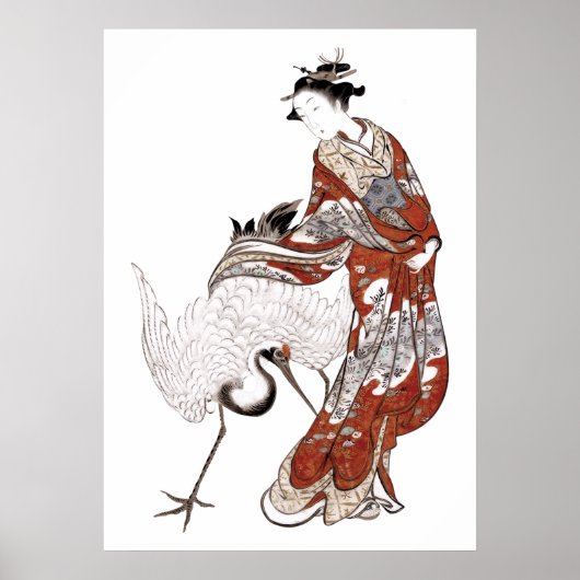 Japanse vrouw en kraan (18e eeuw) poster (Voorkant)