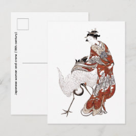Japanse vrouw en kraanvogel (18e eeuw) briefkaart