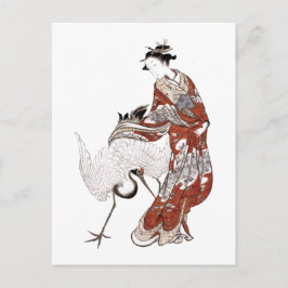 Japanse vrouw en kraanvogel (18e eeuw) briefkaart