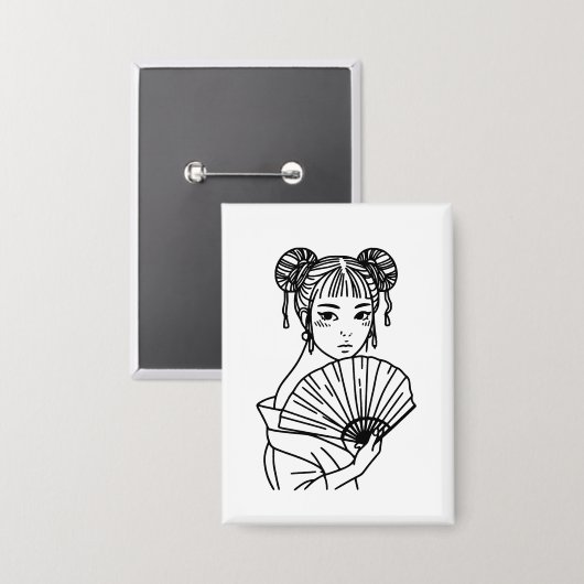 Japanse vrouw fanart button (Voorkant / Achterkant)