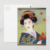 Japanse vrouw in blauwe kimono briefkaart (Voorkant / Achterkant)