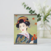Japanse vrouw in blauwe kimono briefkaart (Staand voorkant)