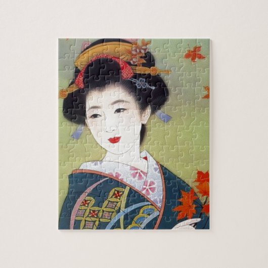 Japanse vrouw in blauwe kimono legpuzzel (Verticaal)