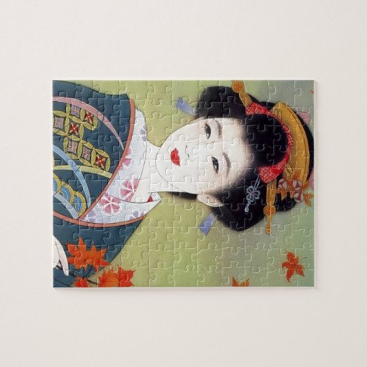 Japanse vrouw in blauwe kimono legpuzzel (Horizontaal)