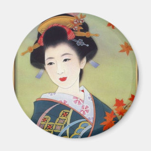 Japanse vrouw in blauwe kimono magneet