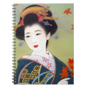 Japanse vrouw in blauwe kimono notitieboek