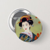 Japanse vrouw in blauwe kimono ronde button 5,7 cm (Voorkant /achterkant)