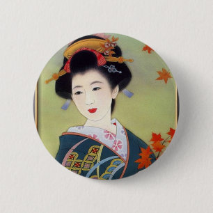Japanse vrouw in blauwe kimono ronde button 5,7 cm