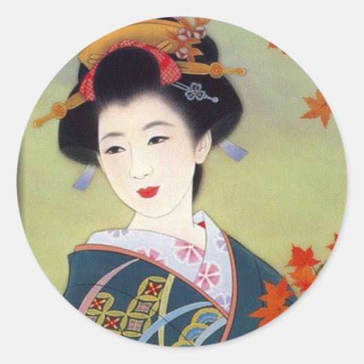 Japanse vrouw in blauwe kimono ronde sticker (Voorkant)