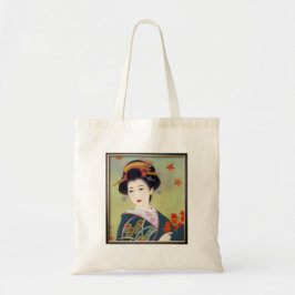 Japanse vrouw in blauwe kimono tote bag