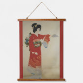  Japanse vrouw in de rode kimono Hangend Wandkleed (Voorkant)