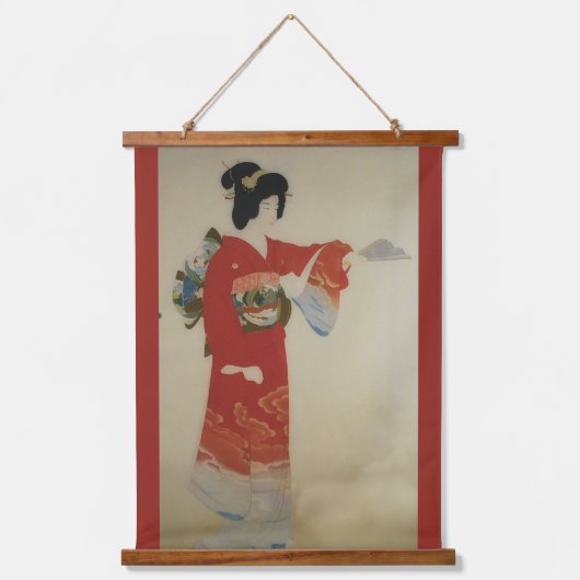  Japanse vrouw in de rode kimono Hangend Wandkleed (Voorkant)