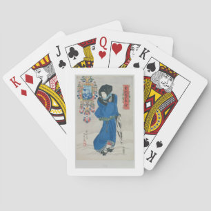 Japanse vrouw in de sneeuw (kleur houtsnede) pokerkaarten