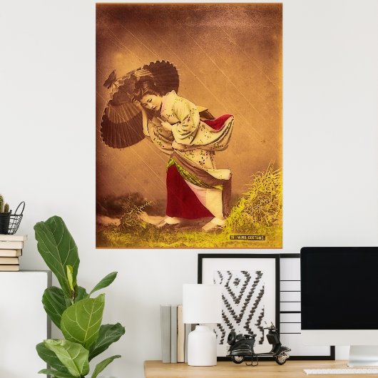 Japanse vrouw in de wind Poster (Thuiskantoor)