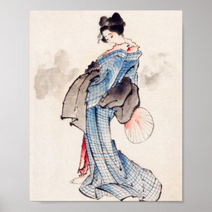 Japanse vrouw in Kimono door Katsushika Hokusai Poster