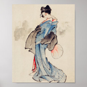 Japanse vrouw in Kimono door Katsushika Hokusai Poster