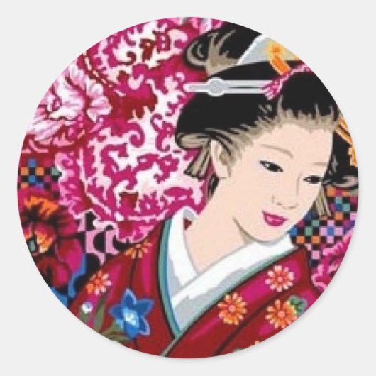 Japanse vrouw in Kimono Ronde Sticker (Voorkant)