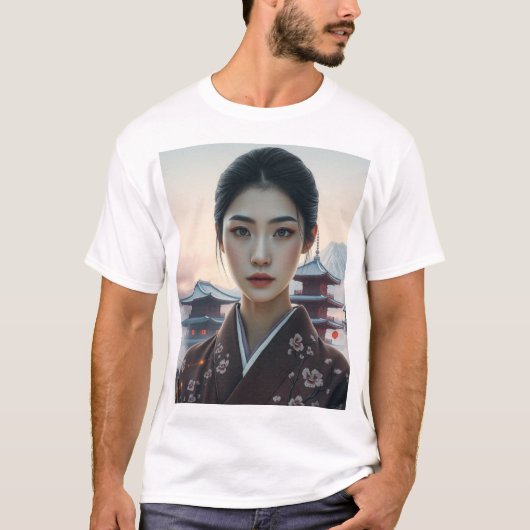 Japanse vrouw in Kimono T-shirt (Voorkant)