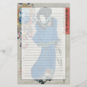 Japanse vrouw in sneeuw (kleurenhoutblokdruk briefpapier