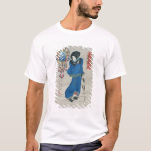 Japanse vrouw in sneeuw (kleurenhoutblokdruk t-shirt