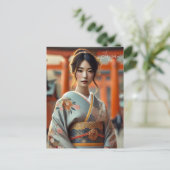 Japanse vrouw in traditionele Kimono Torii Briefkaart (Staand voorkant)