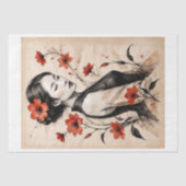 Japanse vrouw inkt op rijstpapier portret tissuepapier (Voorkant)